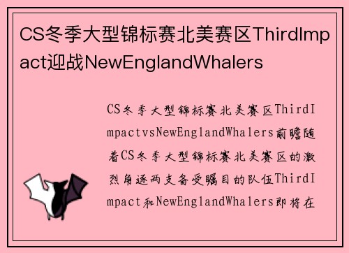 CS冬季大型锦标赛北美赛区ThirdImpact迎战NewEnglandWhalers