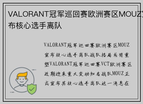 VALORANT冠军巡回赛欧洲赛区MOUZ宣布核心选手离队